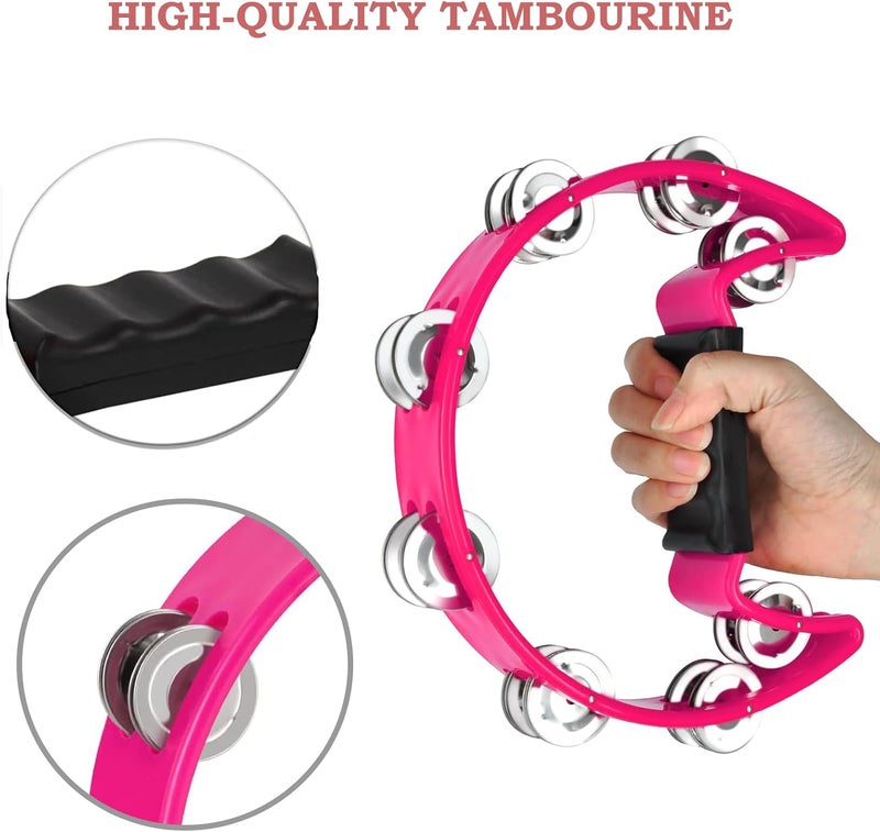 MOONBACK 8 Pcs Tambourines for Adults Metal Jingles Hand Held Percussion Half Moon Tambourine, 4 Bells Tambourine, Wrist Bells, Egg Shakers, Sand Hammer, Hand Percussion Instrument Set for Party, KTV, Church - Image 3